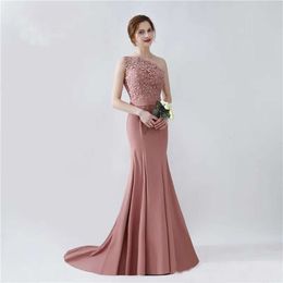 Shipping 2019 Dresses Fast Formal Mermaid Bridesmaid One Shoulder Satin Appliques For Wedding Party Gowns Bride Maid Sweep Train