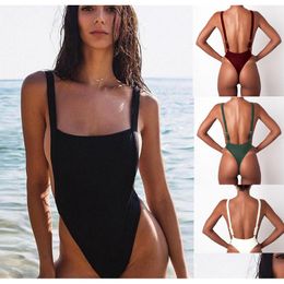 Bikinis Set Mj-41 Y One Piece Swimsuit Women Swimwear Female Solid Black Thong Backless Monokini Bathing Suit Drop Delivery Sports Out Dhpdy