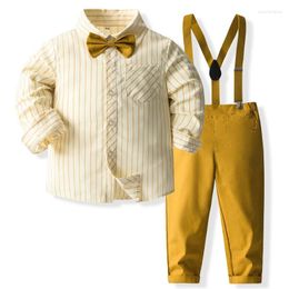 Clothing Sets Spring Autumn Kids Clothes Boys Fashion Gentleman Stripe Cotton Long Sleeve Baby Tops Pants Straps Tie Children's BC1486-1