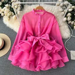 Women's Blouses Spring Summer Chiffon French Chic Elegant Women Long Sleeve O-neck Solid Colours Shirt Ruffles Female Tops