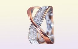 Huitan Newest Fresh Two Tone X Shape Ring for Women Wedding Trendy Jewelry Dazzling CZ Stone Large Modern Rings Anillos3086948