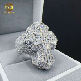 Designer Jewelry Hip Hop ZUANFA Jewelry Moissanite hip hop ring 925 sterling silver Cross Ring baguette VVS Moissanite men diamond ring