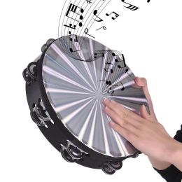 Instruments 8/10 Inches Tambourine Laser Pattern Orff Instrument Percussion For Children Enlightenment Jingle Bells Reflective Drum Handbell