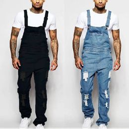 Mens Solid Fashion Pockets Denim Bib Overalls Loose Suspender Jeans Trousers Male Daily Classic Casual Jumpsuit 240417