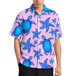 Men's Casual Shirts 3D Printed Hawaiian Sea turtle Blouses Fashion Animal Starfish 3D Printed Beach Shirts For Men Clothes Vacation Male Y2k Tops Y240506