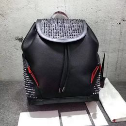 women men school bags Genuine leather brands Backpack top designer lamb skin spike bag with crystal spins red bottom black color packba 300y