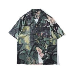 Men's Casual Shirts Oil Painting Beach Hawaiian Shirts Button Down Vintage Strt for Men 2023 Summer Man Clothing Y240506