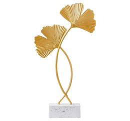 Mirrors Golden Iron Ginkgo Leaf Ornaments Creative Home TV Desktop Wine Cabinet Decoration Model With Marble Base Console5264055