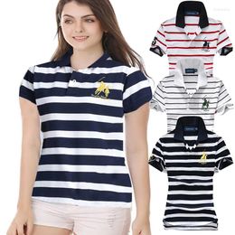 Women's Polos Cotton Womens Short Sleeve Striped Polo Shirts Casual Summer Ladies Lapel T-shirt Slim Female Tops