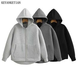 Men's Hoodies Sweatshirts KEYANKETIAN Winter New Womens Zipper Hoodie Street Unisex Double Pocket Extra Large Loose Sweatshirt Coat Top Q240506