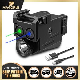 Lights Magorui 500 Lumens Blue Beam for Pistol Shockproof Red Green Laser Sight for Handgun Usb Rechargeable Batteries Laser Flashlight