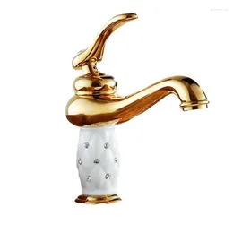 Bathroom Sink Faucets Basin Brass With Diamond Faucet Gold Mixer Tap Single Handle & Cold Washbasin Torneiras Banheiro 7301K