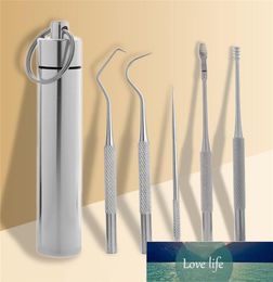 5pcs Stainless Steel Portable Toothpick Oral Care Toothpick Holder Tool Set5571831