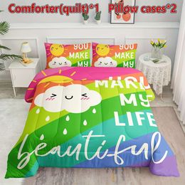 Duvet Cover Rainbow for Boys Girls,Sun Clouds Duvet 3Pcs in Bedding Sets with 1 Comforter and 2 Pillowcases All Season