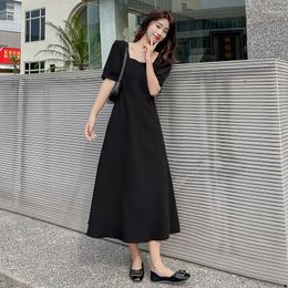 Party Dresses Women's Minimalist Dress Solid Square Collar Short Puff Sleeve Natural Waist A-Line Loose Spring Summer 2024