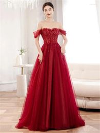 Casual Dresses Wine Red Dress Women's Summer Solid Colour Beaded Sequin Strapless Long A-line Skirt Fashion Temperament Female Clothing M137