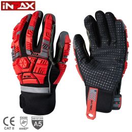 Gloves INPAX Heavy Duty Work Gloves TPR Protector Impact Gloves Men Anti Vibration Mechanic Work Gloves CAT II Cut Level E CE EN388