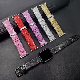 Luxury Women Glitter PU Leather Watch Strap For Apple Watch 45mm 41mm 38mm 42mm 40mm 44mm Wristbands With Connector Iwatch 8 7 6 5 4 SE 9 Ultra2 49mm Bracelet Watchband