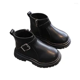 Boots Kids Leather Shoes Boys Girls British Style Simple Side Zipper Design Non-Slip Short