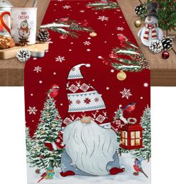 Pads Christmas Gnomes Xmas Trees Linen Table Runners Holiday Party Decor Farmhouse Reusable Table Runners for Dining Table Navidad