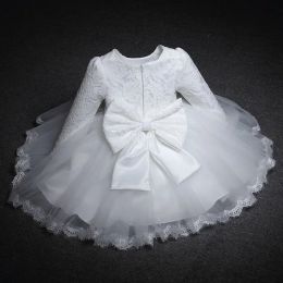 Dresses Baby Girls Long Sleeve Dresses for Party Wedding Lace Big Bow Dresses Infant Girl 1st Birthday Princess White Baptism Dress