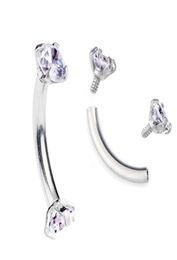 Tragus Earring Internally Thread Cubic Zircon Stainless Steel Curved Barbell Piercing Eyebrow Ring Body Jewelry7563806