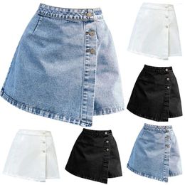 Skirts Denim Skirt Women Asymmetrical Wrapped Button Down Y2k Jeans Korean Style Solid Colour Irregular Hem Streetwear Mini