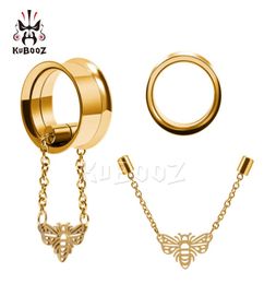 KUBOOZ Stainless Steel Golden Bee Chain Spider Ear Tunnels Gauges Body Piercing Jewelry Earring Expanders Stretchers Whole 6mm5079486