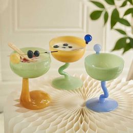 Tumblers Creative Colored Glass Goblet Ice Cream Bowl Cup Cold Drink Fruit Tea Dessert Decorative H240506