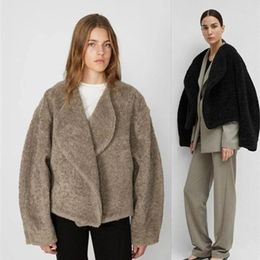 Women's Fur Faux Lamb Turn-Down Collar Coat 2024 Autumn Winter 2 Colors Female Silhouette Loose Short Jackets