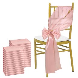 Sashes Rose Pink Satin Chair Sashes, Bows Chair Cover, Ribbons for Wedding Banquet Party Baby Shower Event Decorations, 16x275cm, 24Pcs