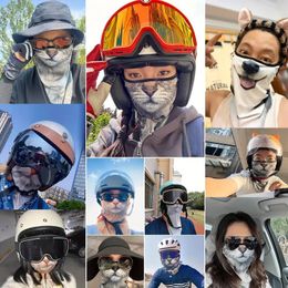 Summer Outdoor Sunscreen Mask Women's Men's Ice Silk Motorcycle Riding Mask Thin Animal Dog Cat Full Face Neck Protection Ear Hanging Scarf