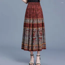 Skirts Woman Fashion High Waisted Slim Printing Female Casual Floral All-match Temperament Skirt Ladies A-line Midi Q375