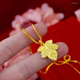 Pendants Simple 24K Yellow Gold Plated Necklace For Women Leaf Pendant Clavicle Chain Not Fade High Jewelry Wedding Anniversary Gifts