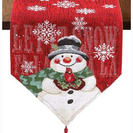 Pads Christmas Snowman Table Runner Snowflake Cotton Linen TV Cabinet Tablecloth For Dinning Xmas New Year Tables Cover Decoration
