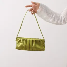 Evening Bags French Satin Pleated Women Underarm Vintage Green Ladies Silk Shoulder Bag Retro Female Portable Clutch Purse Handbags