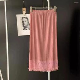 Skirts Miyake Original Half Skirt Beaded Pleated Elegant Bustier Jupe Female Elastic Waist Fashion High-end Versatile