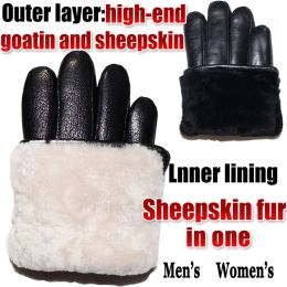 Gloves Deerskin Pattern Male Leather Gloves Sheepskinfur in One Gloves Female Goatskin Sheep Fur Wool Gloves Winter Thickening Warm