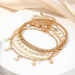 Anklets IFKM 2023 Fashion New Chain Five-Pointed Star Anklets Barefoot Gold Color Anklet For Women Jewelry Party Friends Gift Accessorie
