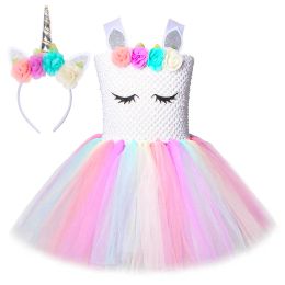 Dresses Pastel Unicorn Dresses for Girls Unicorns Costume for Birthday Party Princess Tutu Dress Girl Kids Halloween Costumes Outfits