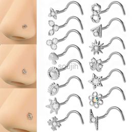 Body Arts 1PC Surgical Steel Twisted Nose Studs Hooks Crystal CZ Irregular Nose Bone Studs Screw Ring Nostril Body Piercing Jewellery 20G d240503