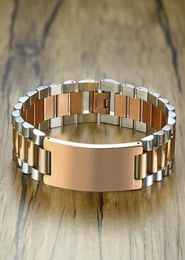 Gents TwoTone Rose Gold Tone PresidentStyle with ID Tag Plate Link Watch Band Bracelet Inspiration Engravable Men Jewelry7978456