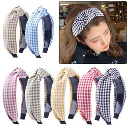 Headbands Fashionable tie flat headband suitable for women wide plaid headband turbo headband fashionable cross tie headband hair accessory gift Q240506