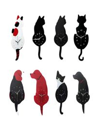 Creative Wall Clock Animal Naughty Cat Wag Tail Moving Pendulum Quartz Needle Acrylic Cartoon DIY Living Room Home Decoration 21094261572