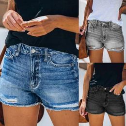Women's Jeans Summer Shorts Sexy Slim Hole Pants High Waist Women Womens Short Workout With Liner