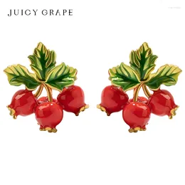 Stud Earrings Korean Fruit Leaves For Girls 925 Silver Pin Delicate Hand Enamelled Party Women Banquet Jewellery