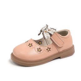 Sneakers 2024 Autumn New Girl Princess Shoes Cute Bow PU Leather Shoes Solid Colour Childrens Gills Dance Shoes Q240506
