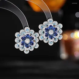 Stud Earrings Frozen Inspiration Trio Tiered Multi Petal Lake And Dark Blue Flower 3D Jewellery