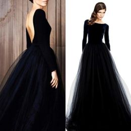 2020 New Long Sleeves Black Wedding Dresses Sexy Low Back Stretch Top Tulle Skirt Simple Non White Bridal Gowns With Colour 230c