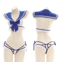 Women's Swimwear Japanese Cosplay Bow Blue Sailor Suit Bikin Swimsuit School Student Uniform Temptation Lingerie
